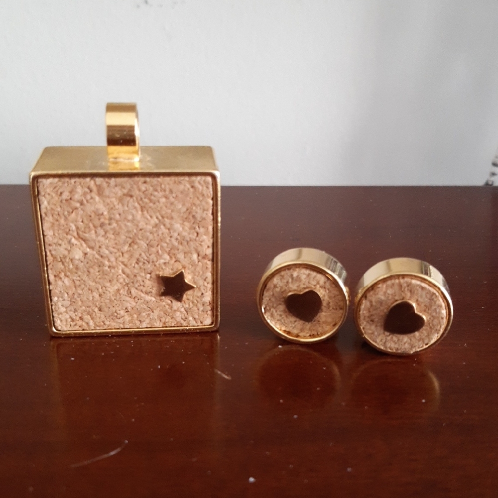 Cork Pendant And Clip On Earrings
